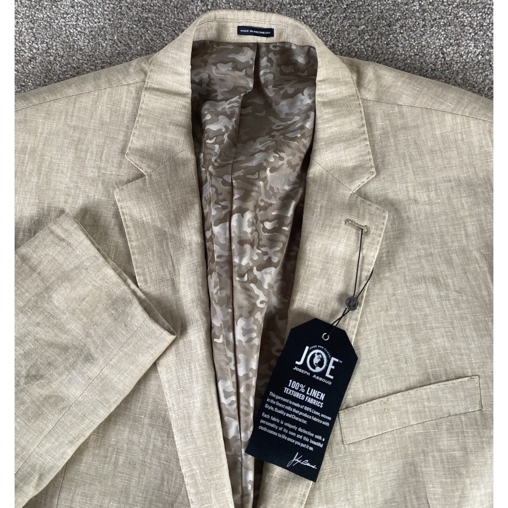 NEW Joseph Abboud 100% Linen Blazer Mens 50R Slim Fit Beige Sport‎ Coat Jacket